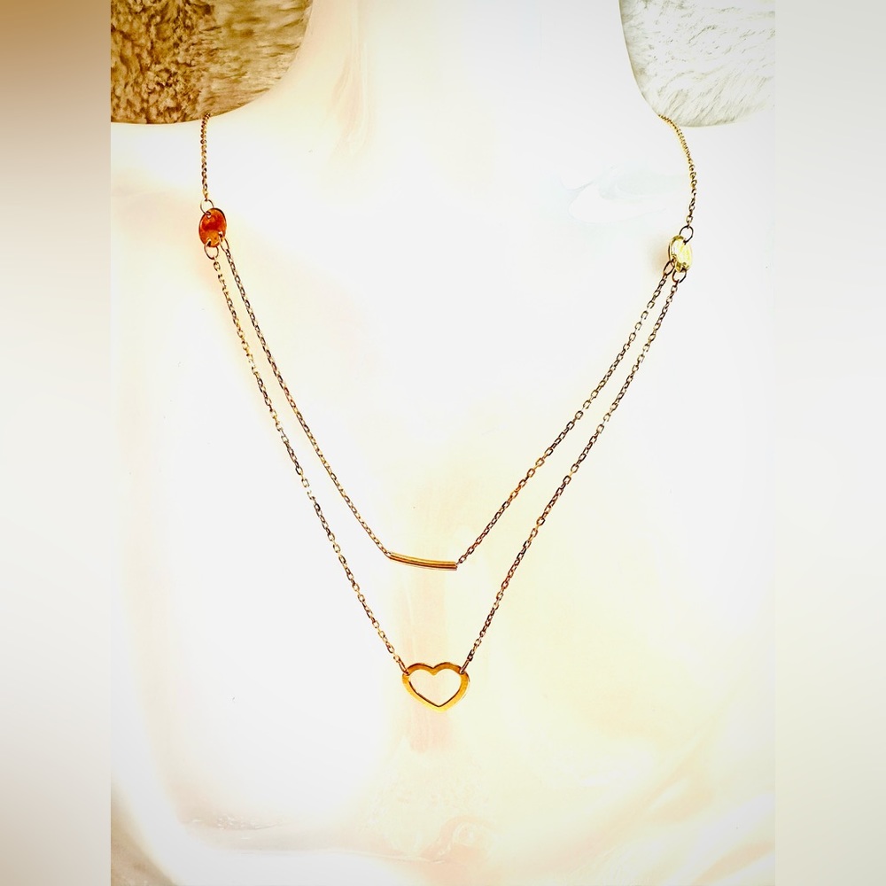 Heart Layered Necklace.  💛 Real 18 Karat(18k) Solid Gold Jewelry Chain